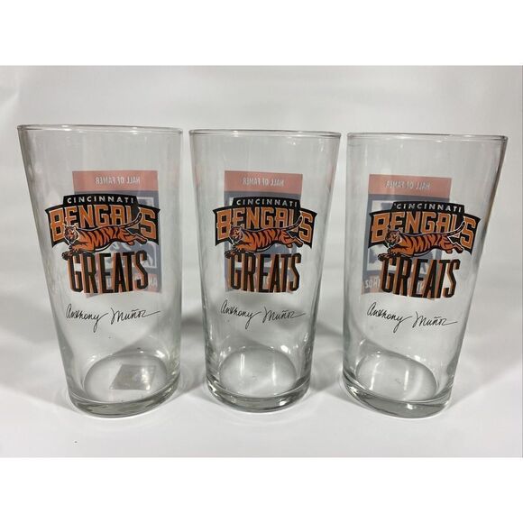 Vintage Cincinnati Bengals Hall of Famer Anthony Munoz 16oz drinking glass set 3 - Picture 3 of 5